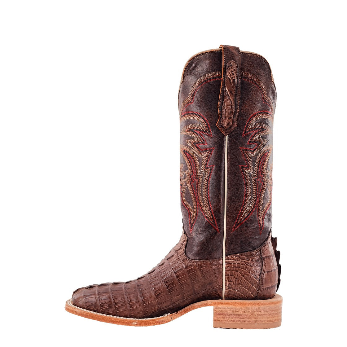 R. Watson Men's Kango Tabac/Laguna Cognac Hornback Caiman Tail Wide Square Toe Boot – inside