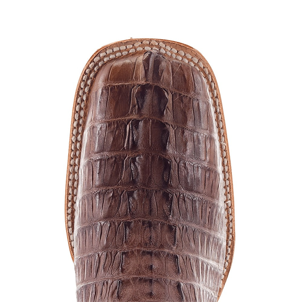 R. Watson Men's Kango Tabac/Laguna Cognac Hornback Caiman Tail Wide Square Toe Boot – top