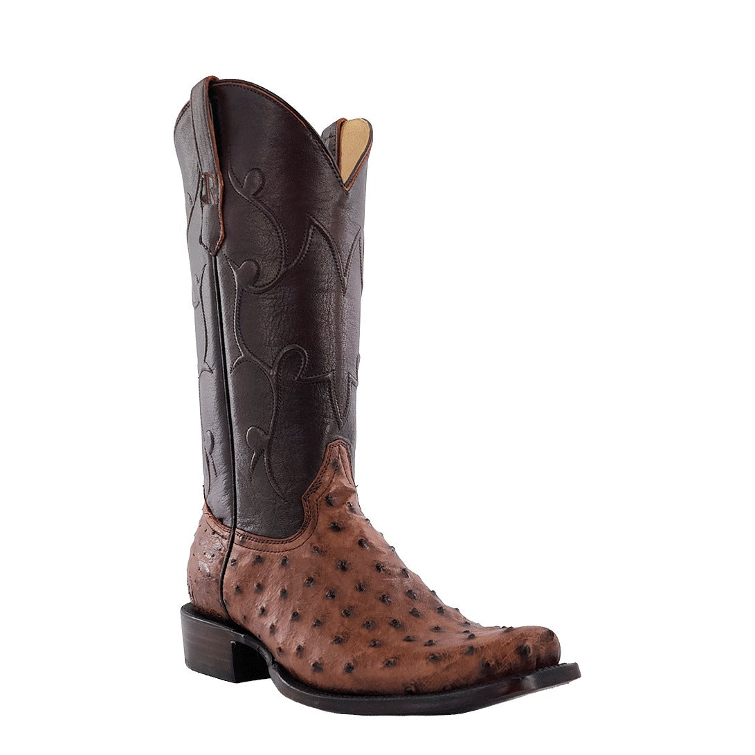 R. Watson Men's Kango Tabac/Chocolate Full Quill Ostrich Cutter Toe Boot – 3-4 front close