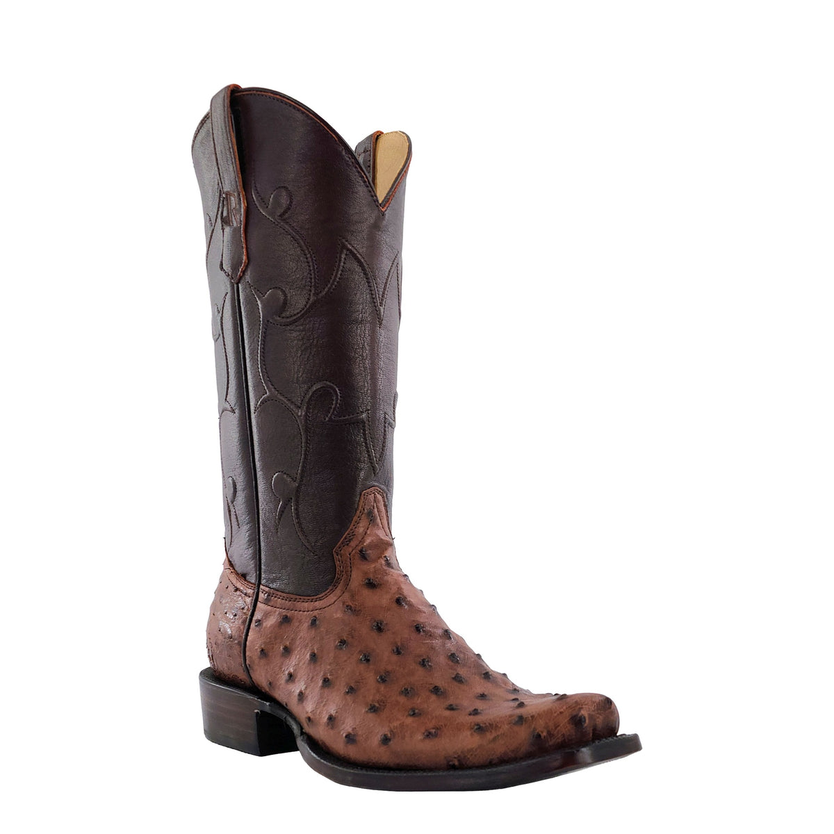 R. Watson Men's Kango Tabac/Chocolate Full Quill Ostrich Cutter Toe Boot – 3-4 front
