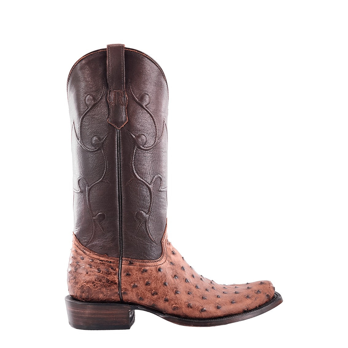 R. Watson Men's Kango Tabac/Chocolate Full Quill Ostrich Cutter Toe Boot – side