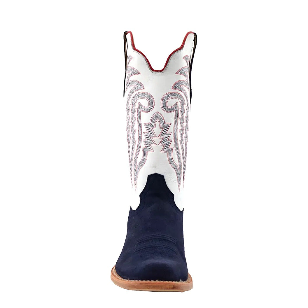 R. Watson Men's Midnight Blue/Winter White Roughout Wide Square Toe Boot – heel