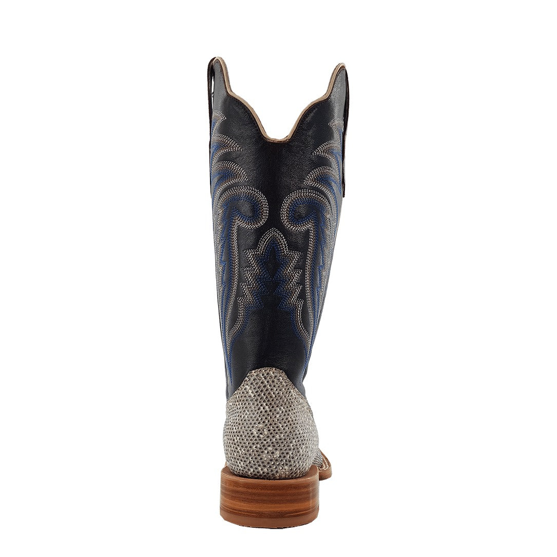 R. Watson Men's Natural/Chocolate Ring Lizard Wide Square Toe Boot – heel