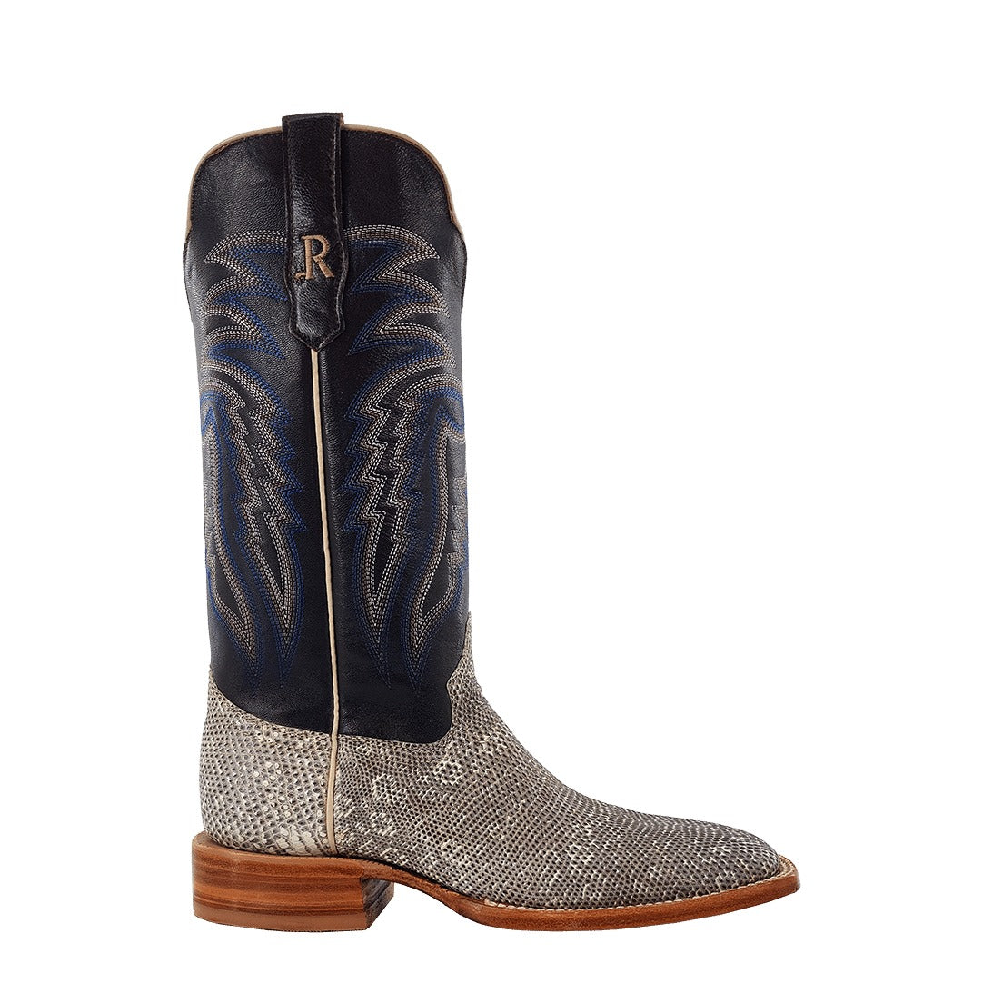 R. Watson Men's Natural/Chocolate Ring Lizard Wide Square Toe Boot – side
