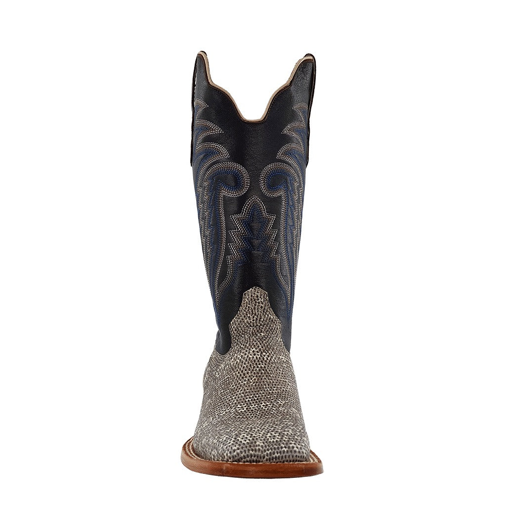 R. Watson Men's Natural/Chocolate Ring Lizard Wide Square Toe Boot – toe