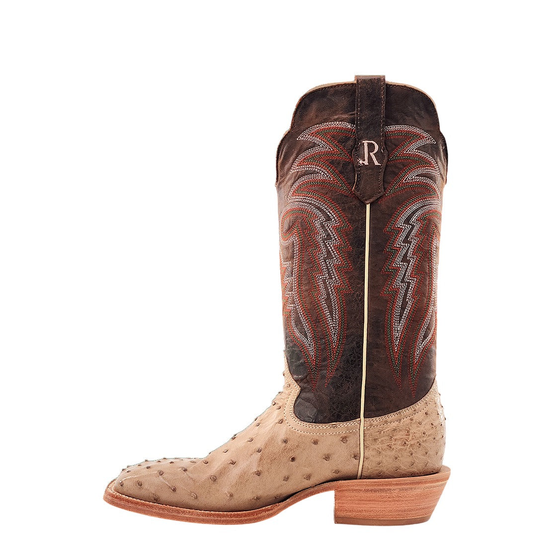 R. Watson Men's Sand Bruciato/Tuscany Meil Full Quill Ostrich Wide Square Toe Boot – inside