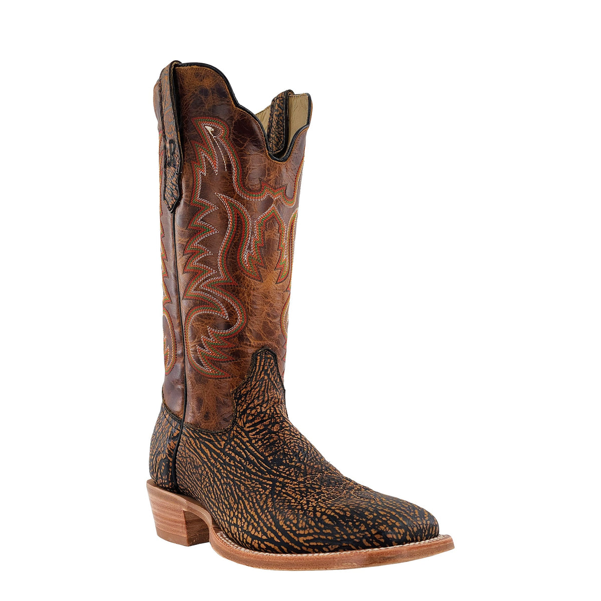 R. Watson Men's Whiskey/Golden Fire Shrunken Shoulder Wide Square Toe Boot – 3-4 front