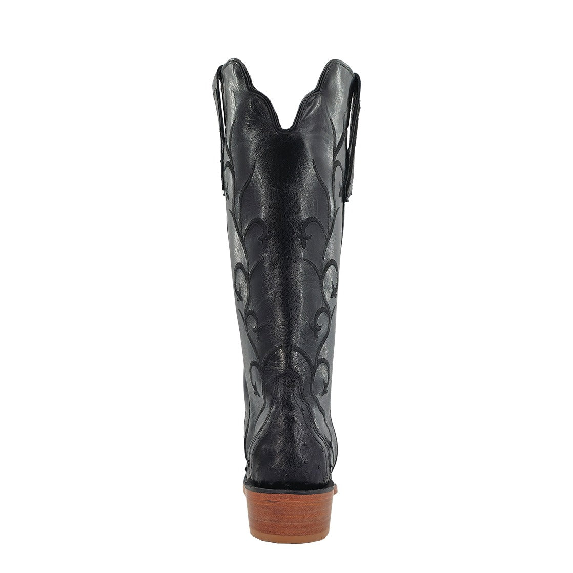 R. Watson Women's Black Full Quill Ostrich Narrow Square Toe Boot – heel