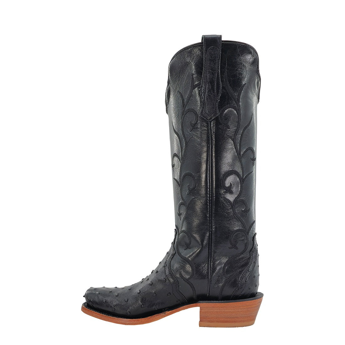 R. Watson Women's Black Full Quill Ostrich Narrow Square Toe Boot – inside
