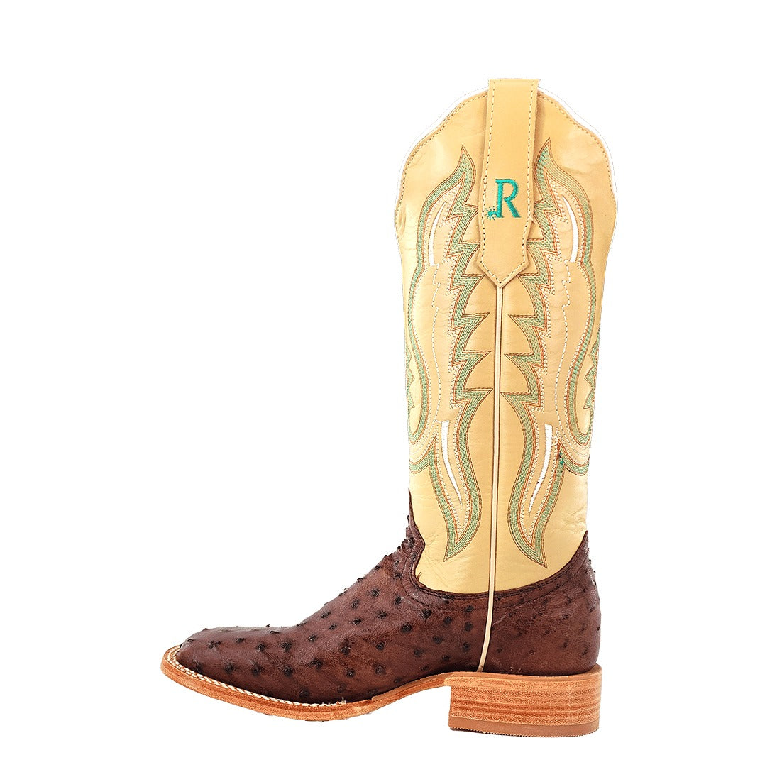 R. Watson Women's Kango Tabac/Bone Sinatra Full Quill Ostrich Wide Square Toe Boot – inside