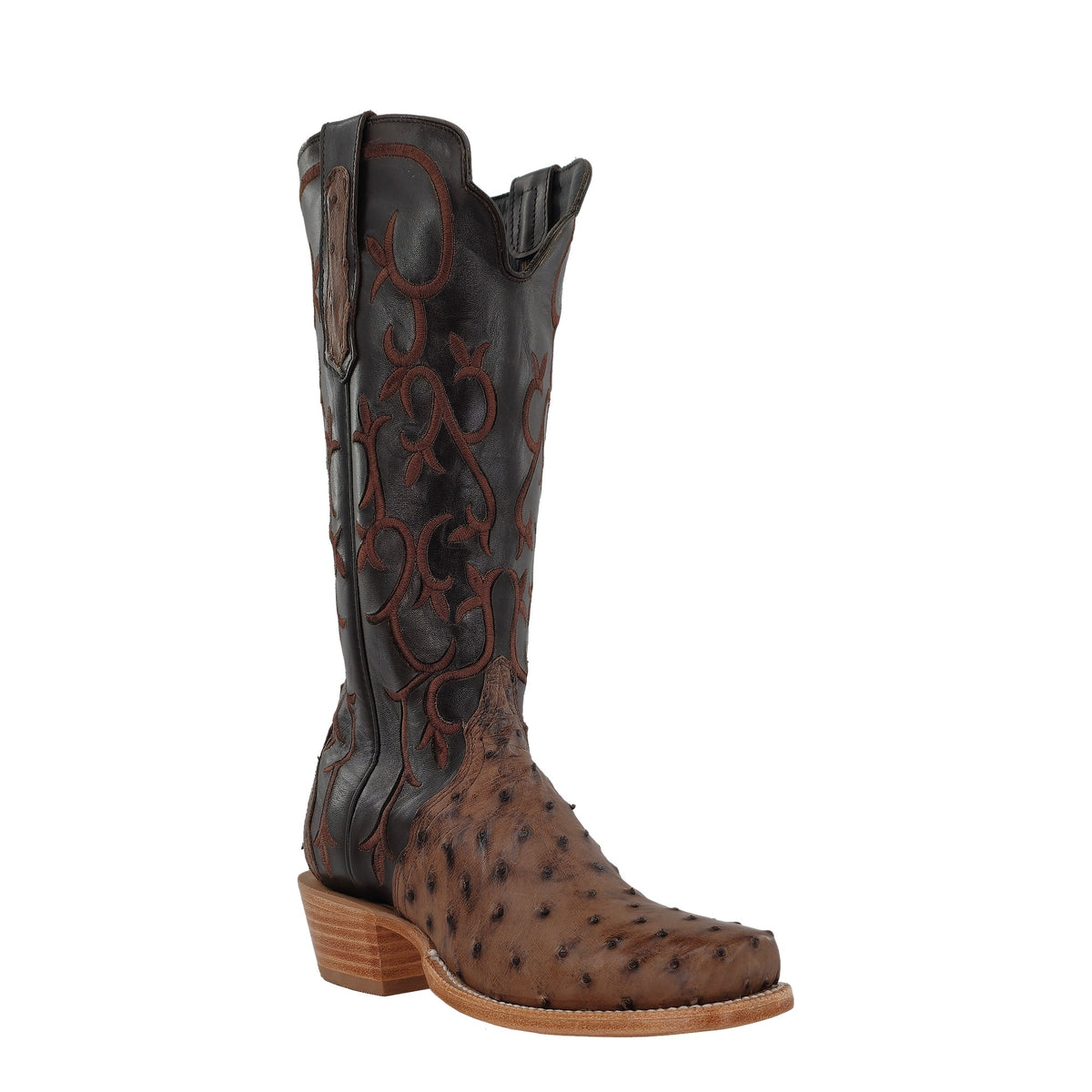 R. Watson Women's Kango Tabac/Chocolate Full Quill Ostrich Cutter Toe Boot – 3-4 front
