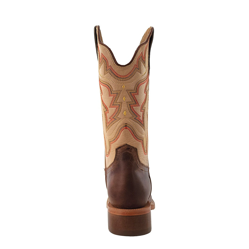 R. Watson Women's Mad Brown/Ivory Goat Wide Square Toe Boot – heel