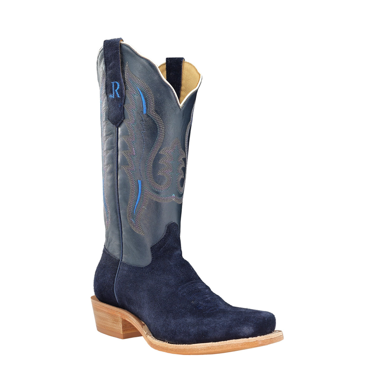 R. Watson Women's Dark Blue/Midnight Blue Roughout Narrow Square Toe Boot – 3-4 front