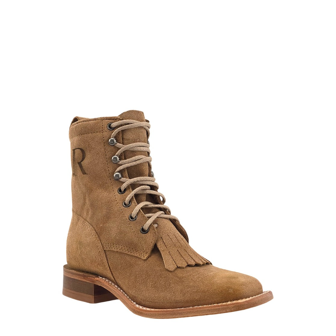 R. Watson Women's Sand Roughout Wide Square Toe Boot – 3-4 front