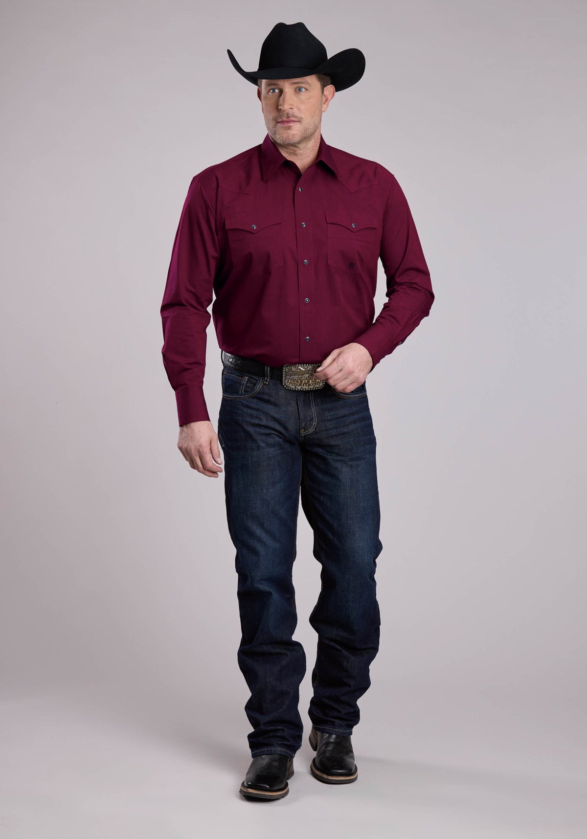 Roper Men's Black Fill Long Sleeve Shirt Big & Tall, Wine – full length