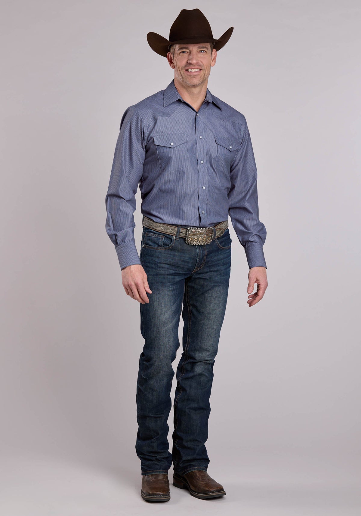 Roper Men's Pinstripe Long Sleeve Shirt Big & Tall, Blue – full length