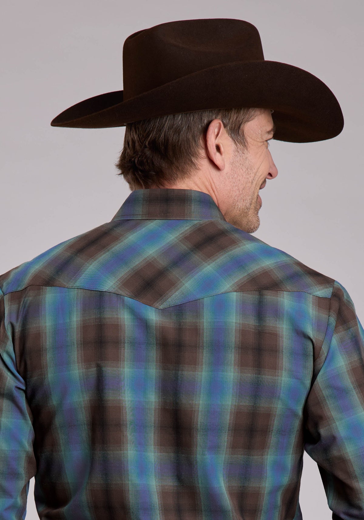 Roper Men's Plaid Long Sleeve Shirt, Blue – back
