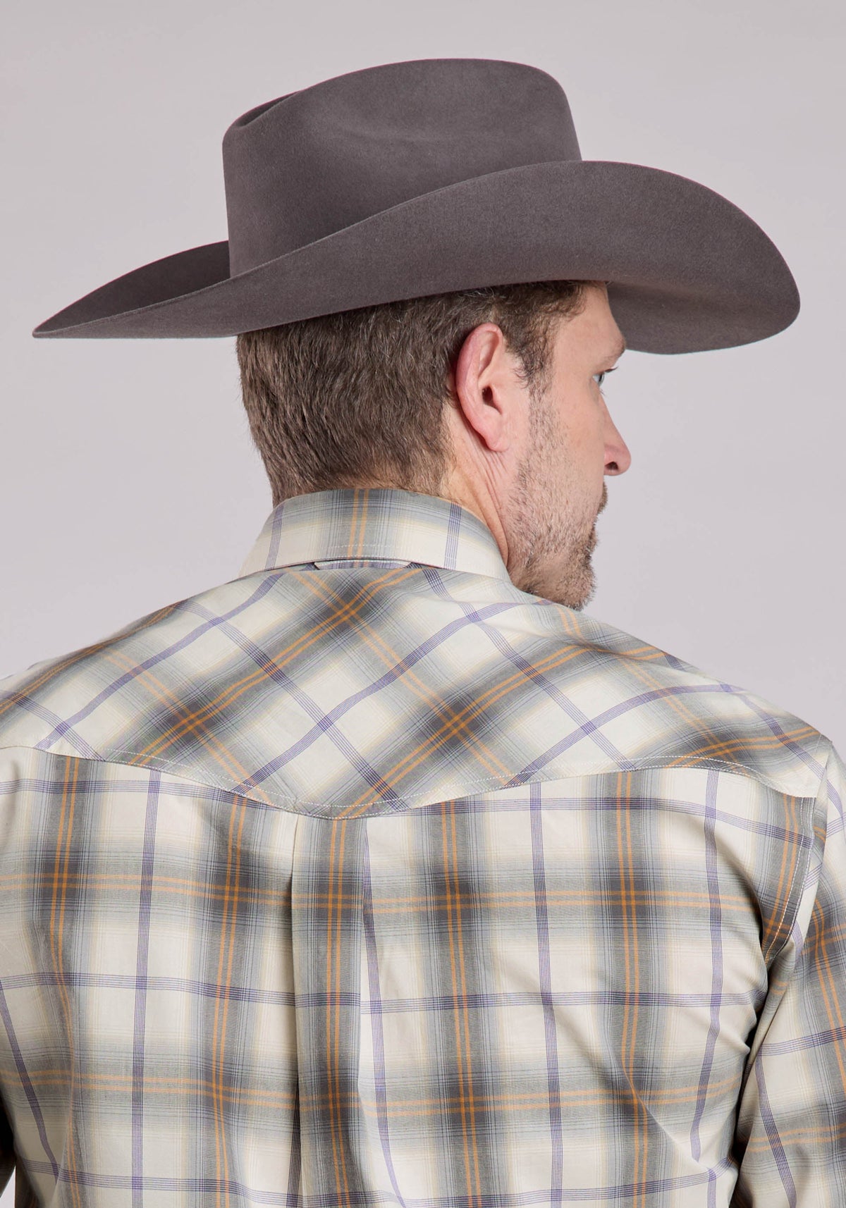 Roper Men's Plaid Long Sleeve Shirt, Gray – back