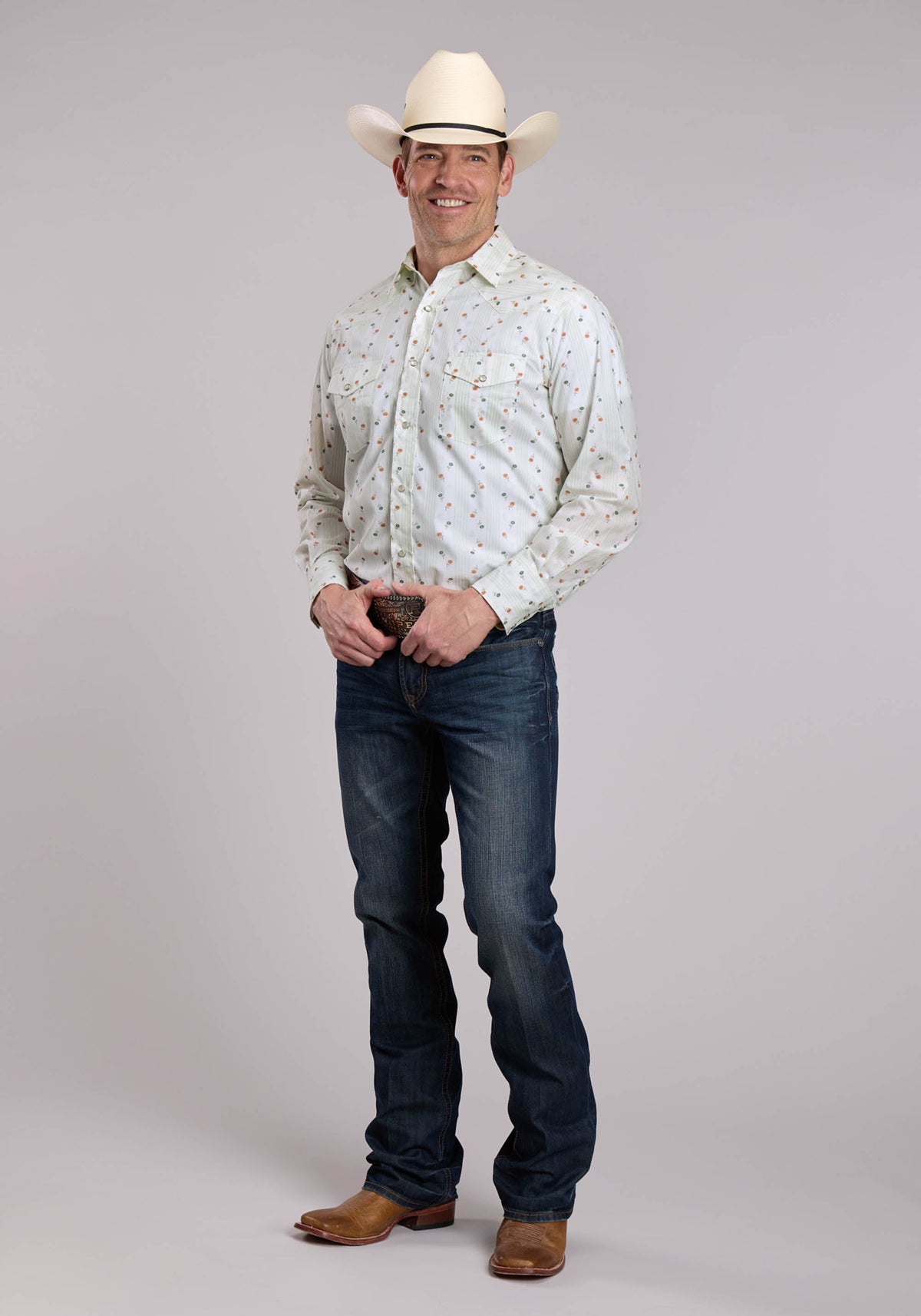 Roper Men's Dot Print Long Sleeve Shirt, Multicolor – full length