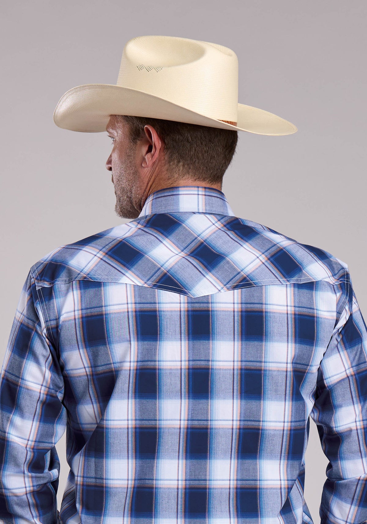 Roper Men's Plaid Long Sleeve Shirt, Navy – back