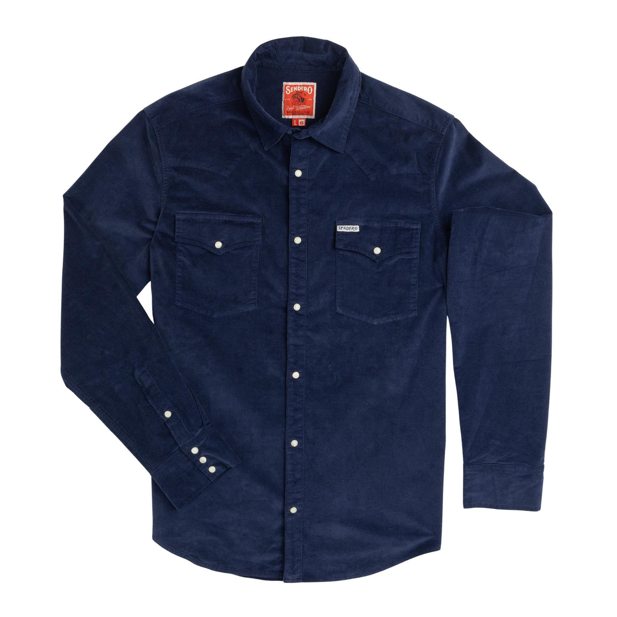 Sendero Provisions Co. Men's Wyatt Pearl Snap Long Sleeve Corduroy Shirt, Navy – front