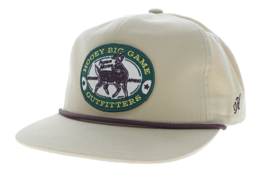 Hooey Big Game Snapback Hat, Tan – 3-4 front, patch