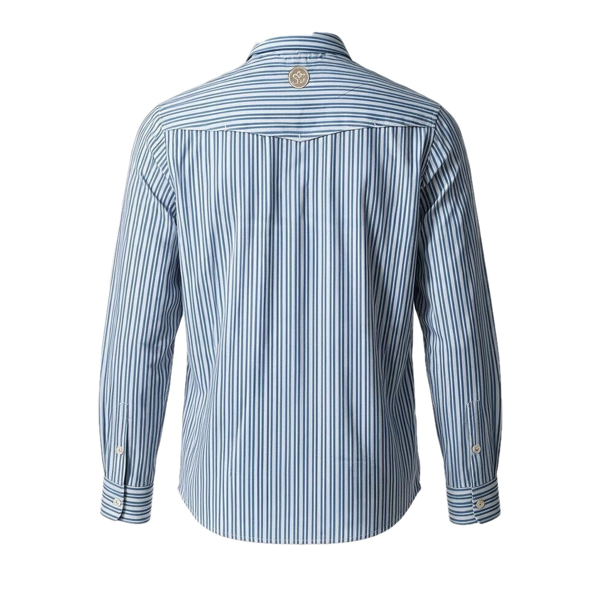 Shawnee Outfitters Men's Performance Pearl Snap Shirt, Blue Stripe – back