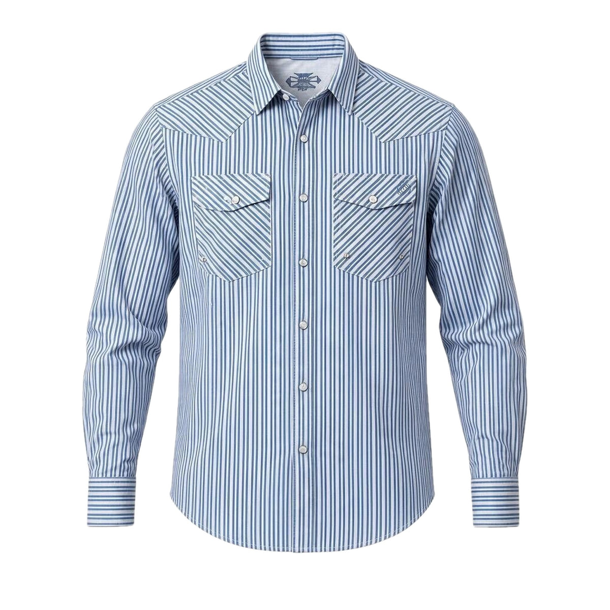 Shawnee Outfitters Men's Performance Pearl Snap Shirt, Blue Stripe – front