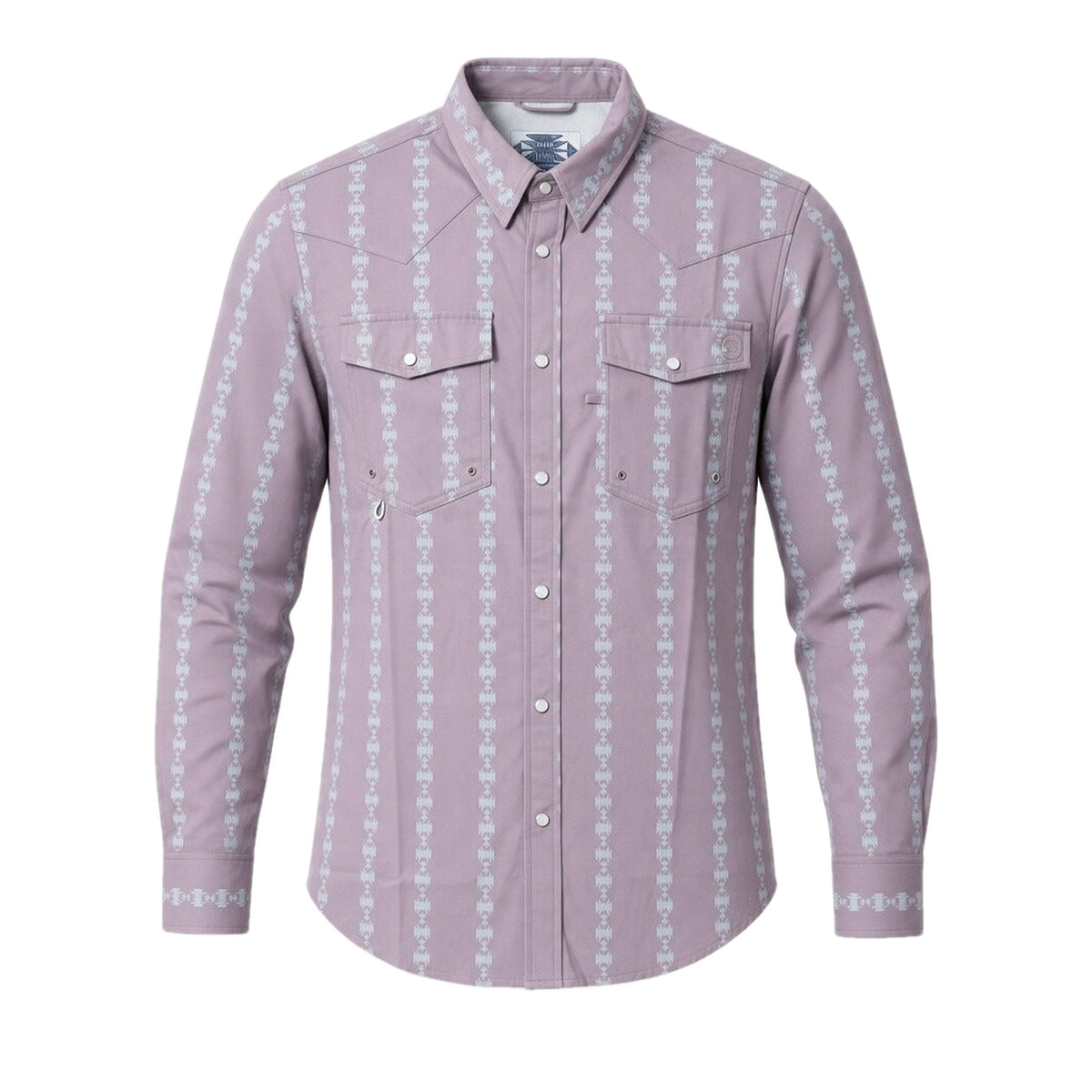 Shawnee Outfitters Men's Performance Pearl Snap Shirt, Grey Aztec Stripe – front