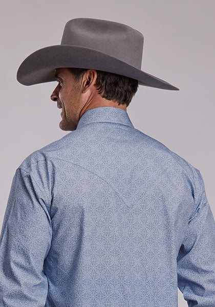 Stetson Men's Steel Blue Filigree Long Sleeve Shirt, Blue – back