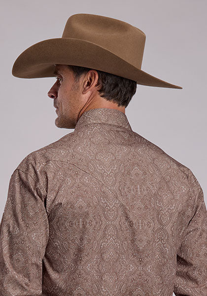 Stetson Men's Highland Paisley Long Sleeve Shirt, Brown – back