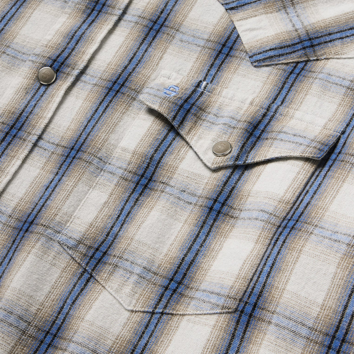 Stetson Men's Brushed Twill Flannel Plaid Long Sleeve Shirt, Blue – pocket detail