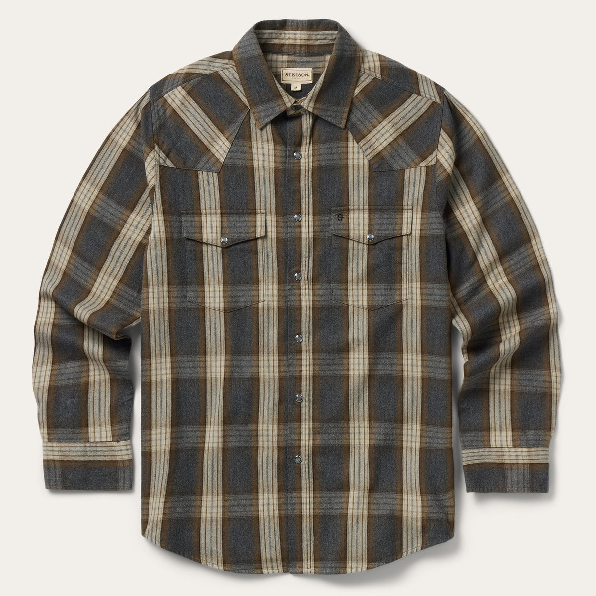 Stetson Men's Heather Plaid Long Sleeve Shirt, Grey – front