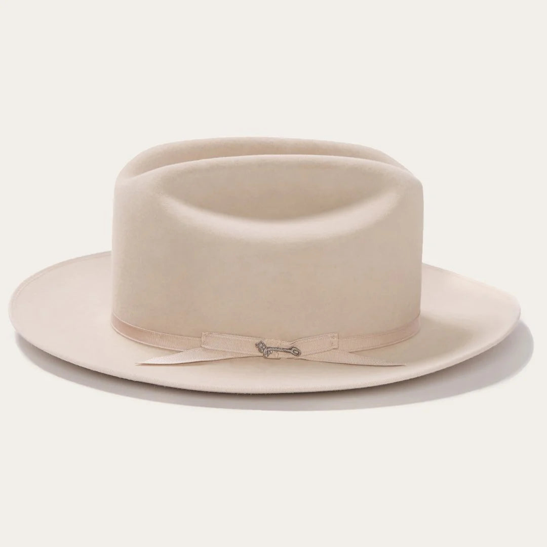 Stetson men's 6X Open Road cowboy hat in Silverbelly with wide brim and classic western style.