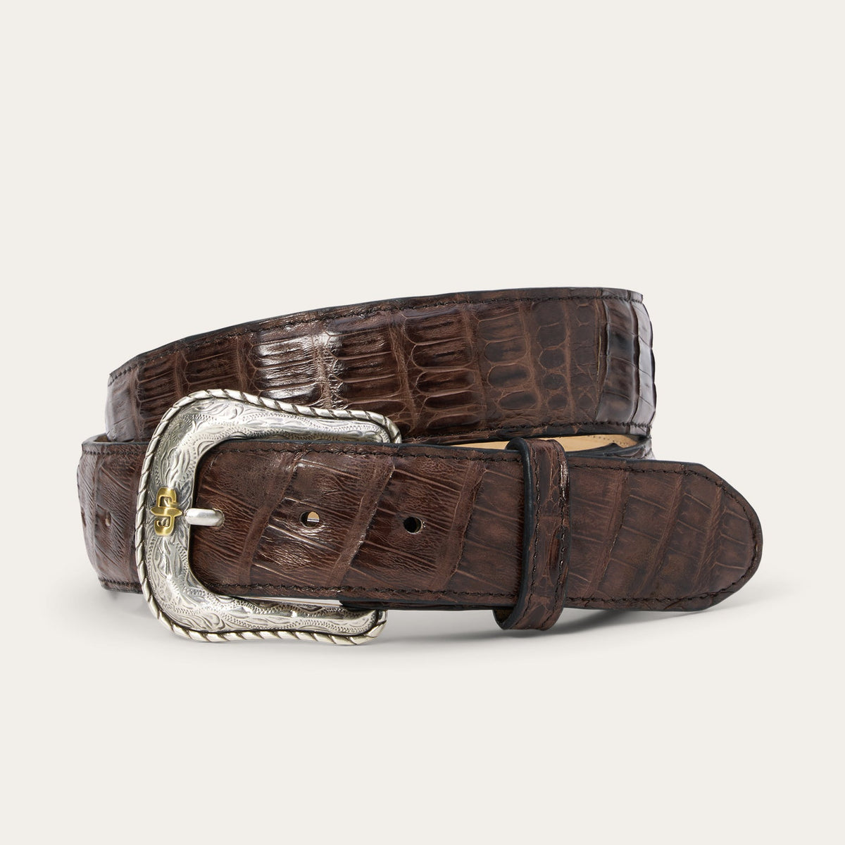 Gem Dandy Stetson Caiman Western Tab Belt with Cigar Classic design, featuring detailed leather craftsmanship and Western style.