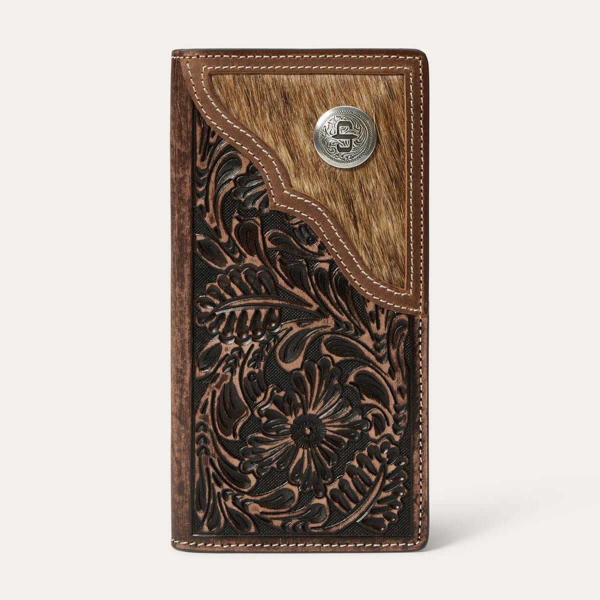 Stetson Hair-On-Hide Concho Checkbook Cover by Gem Dandy with leather and concho details on a checkbook cover.