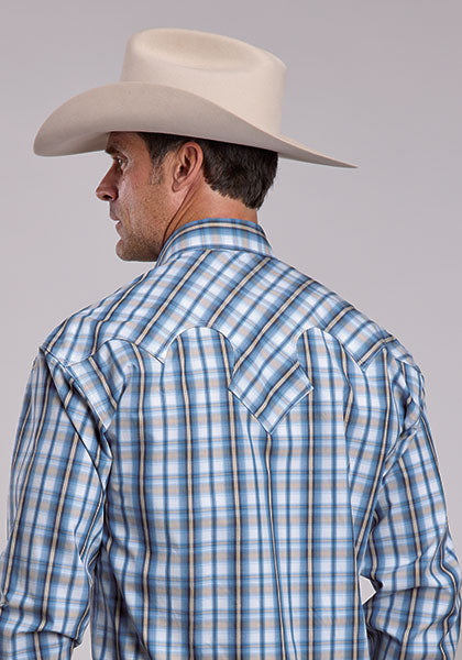 Stetson Men's Vintage Dobby Long Sleeve Shirt, Blue – back