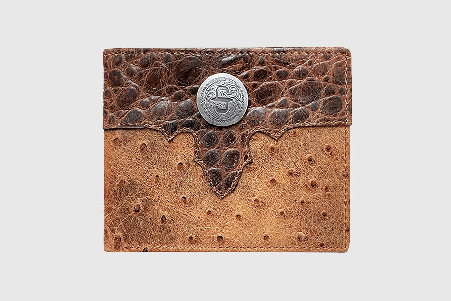 Stetson Men's Croco & Ostrich Embossed Bi-Fold Wallet, Brown – front