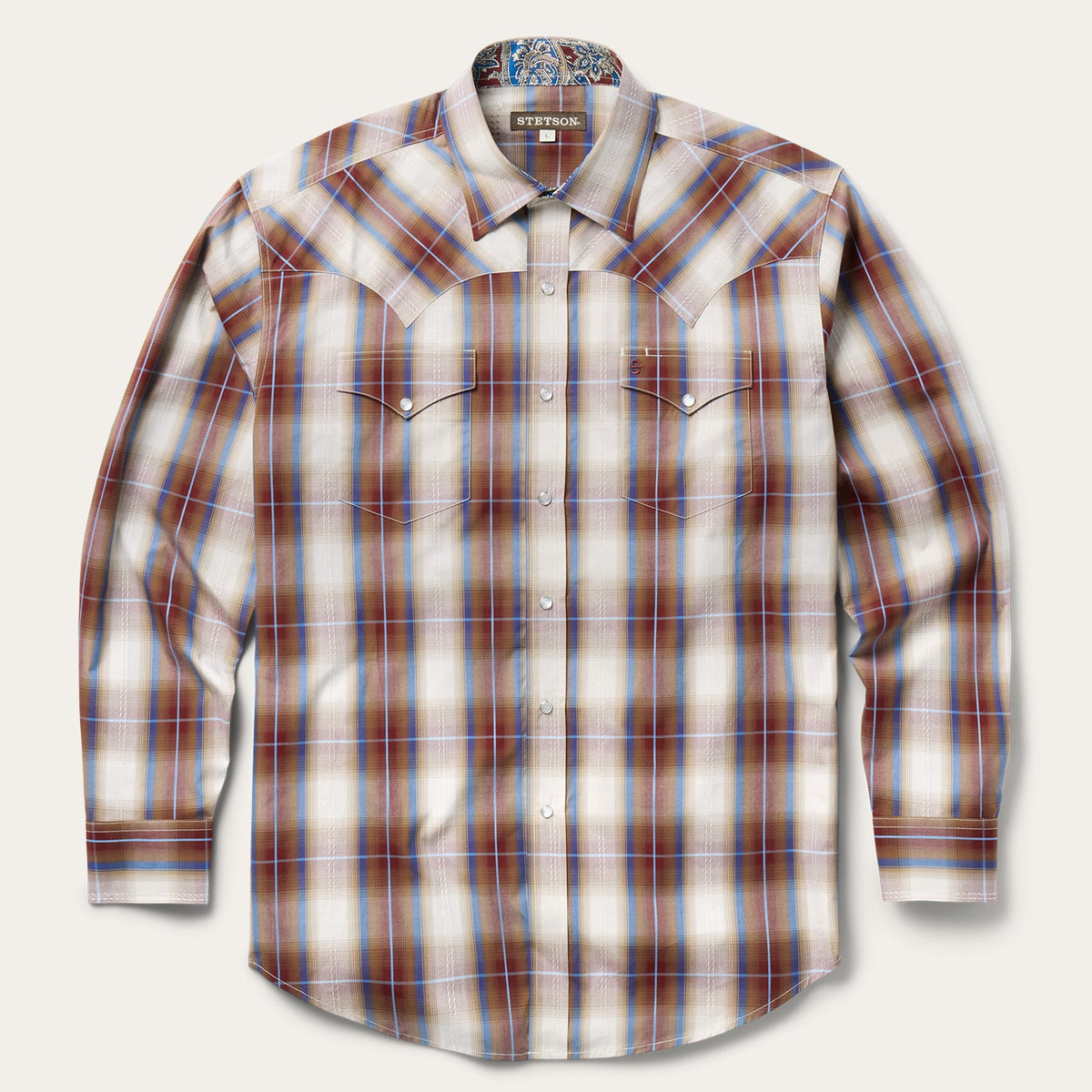 Stetson Men's Forever Plaid Long Sleeve Shirt, Red – front