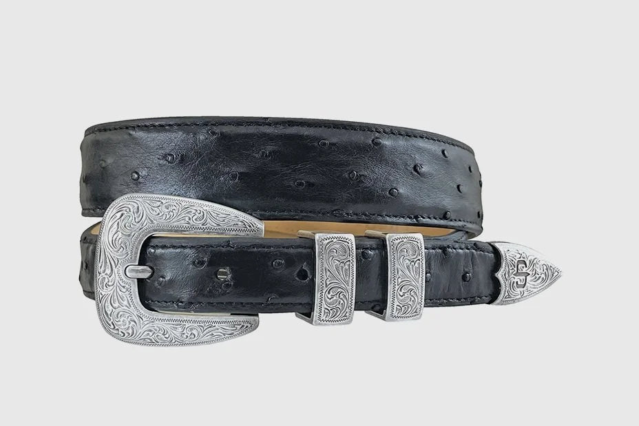 Stetson Men's Ostrich Tapered Belt, Black Cowboy Classic – front