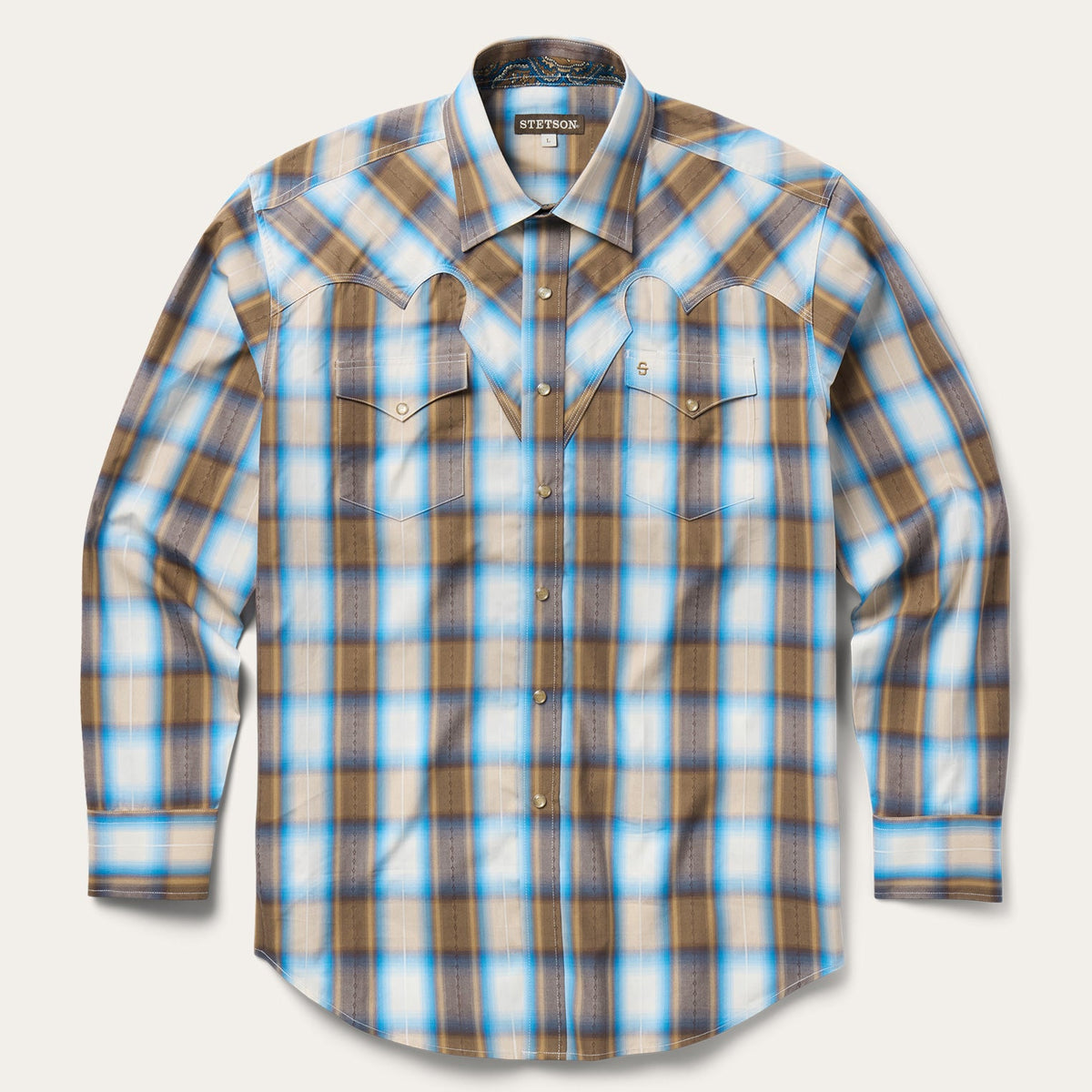 Stetson Men's Sandalwood Ombre Long Sleeve Shirt, Brown – front