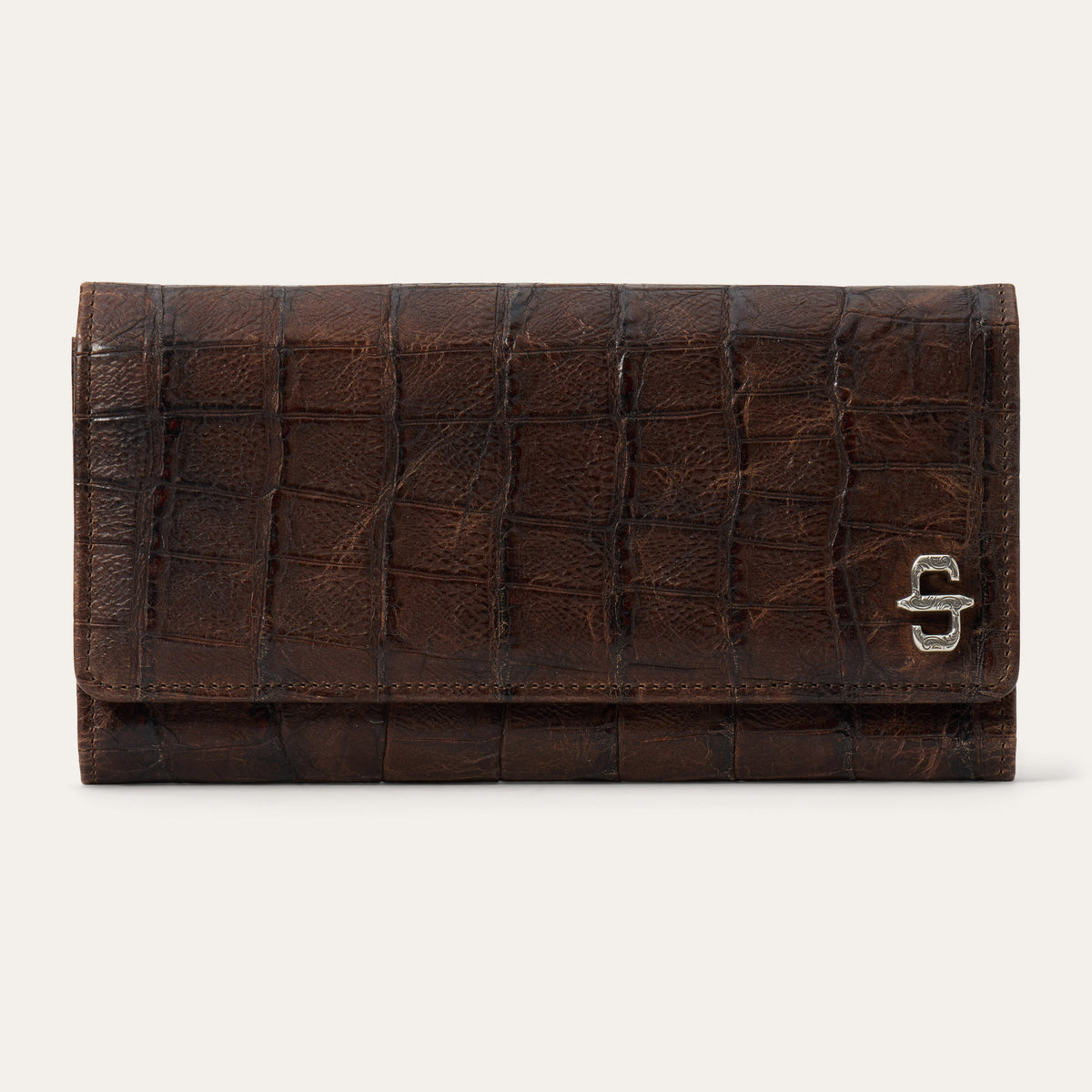 Stetson Women's Croco Embossed Front Flap Wallet, Brown – front
