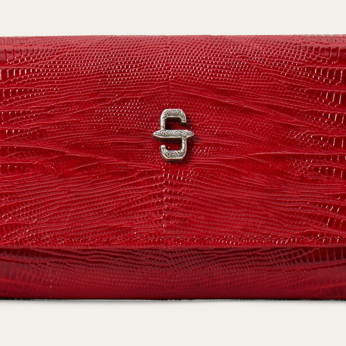Stetson Women's Lizard Embossed Front Flap Wallet, Red – front detail