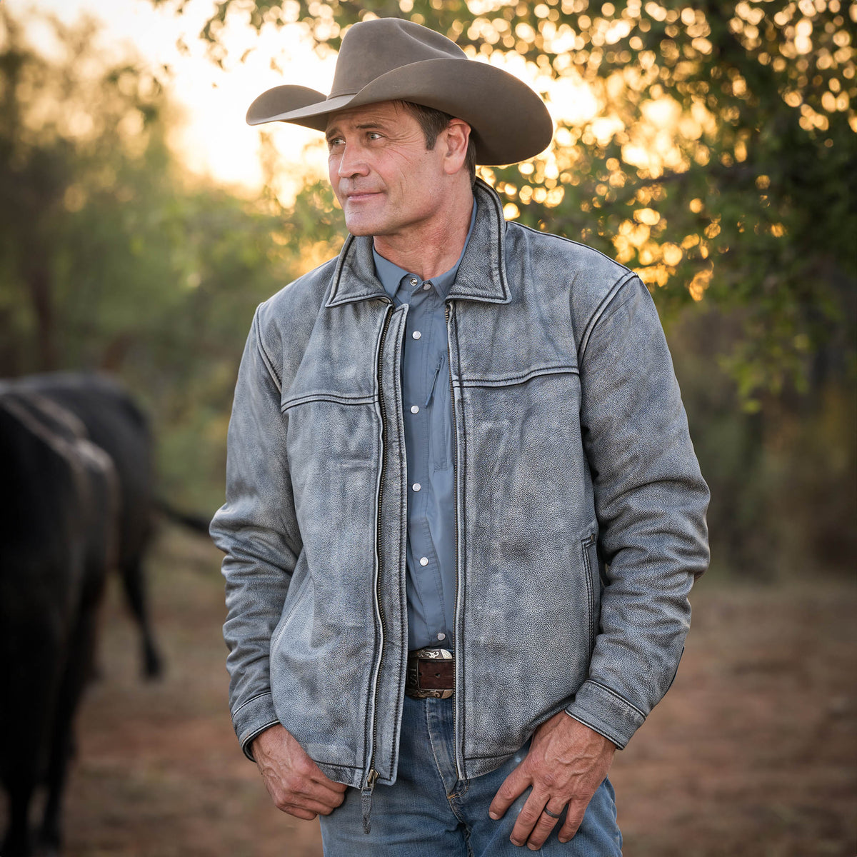 STS Ranchwear Men's Rifleman Leather Jacket, Stonewash – lifestyle