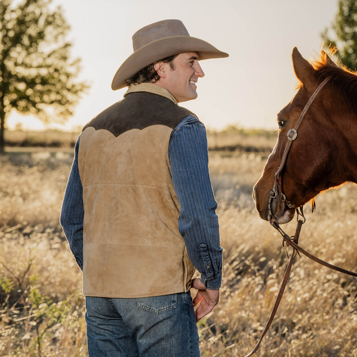 STS Ranchwear Oliver suede leather men's vest with concealed carry pockets, stylish and durable for outdoor wear.