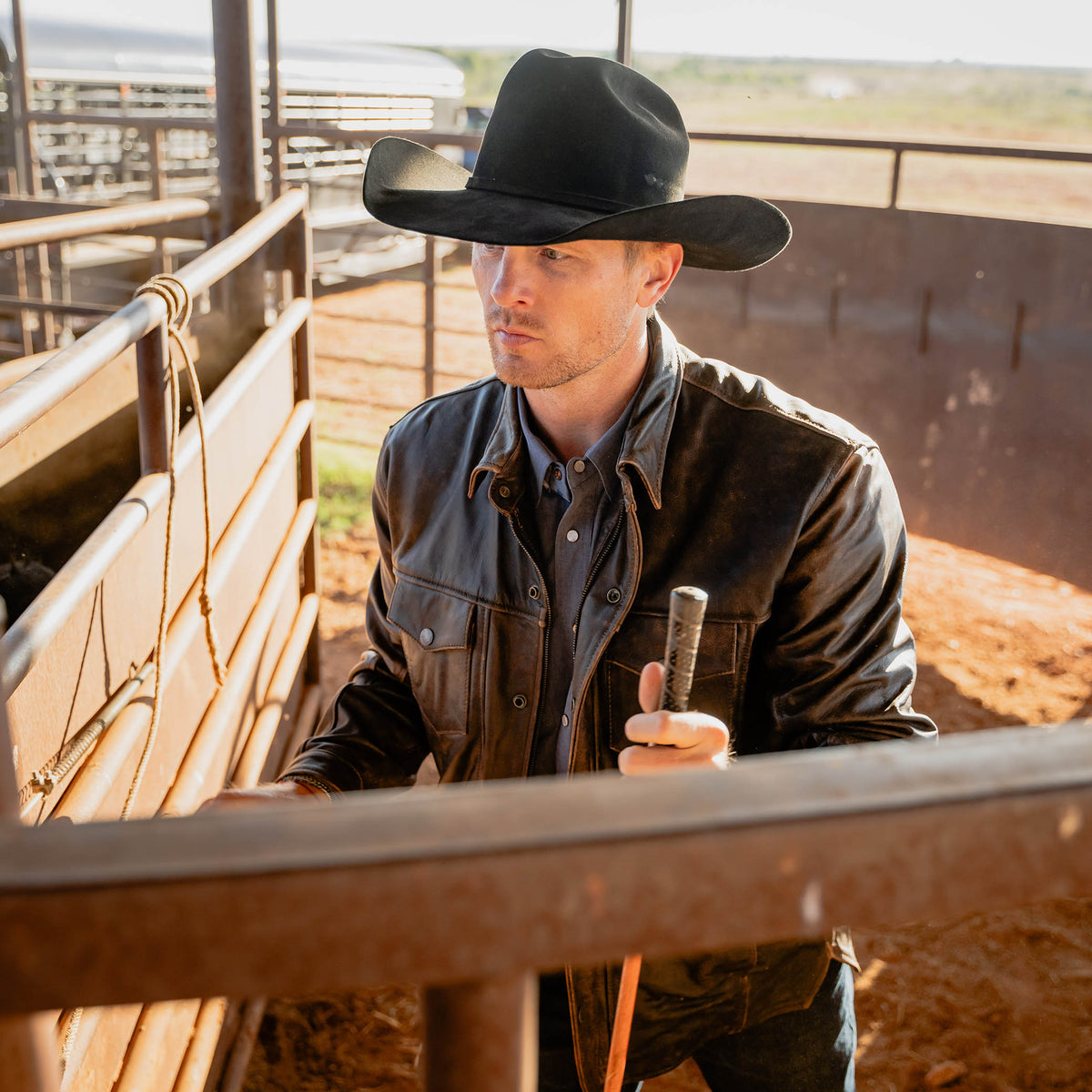STS Ranchwear Rancher Leather Jacket in antique bronze distressed finish, featuring rugged leather and classic western style.