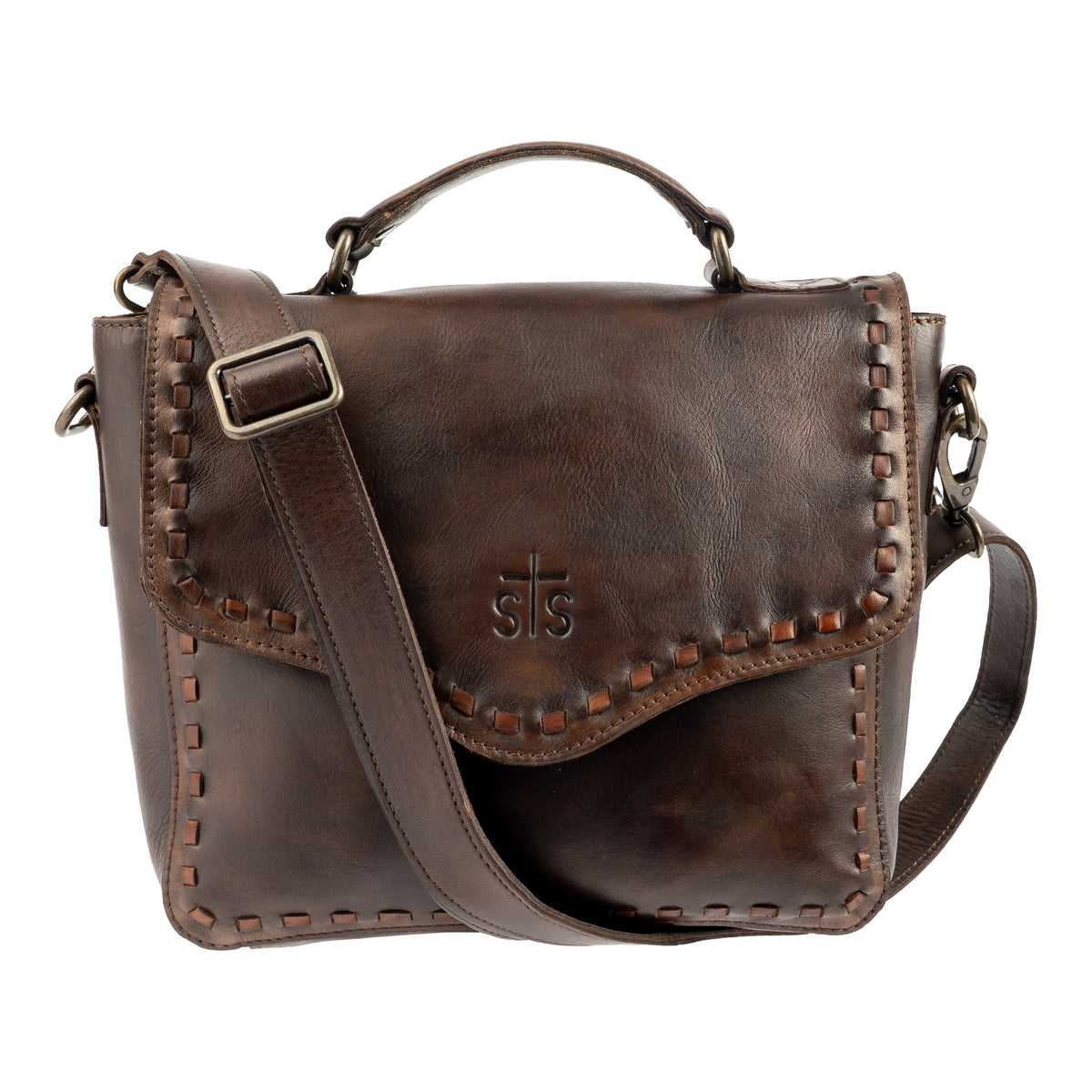 STS Ranchwear Women's Bandera Dakota Crossbody, Chocolate – 3-4 front with strap