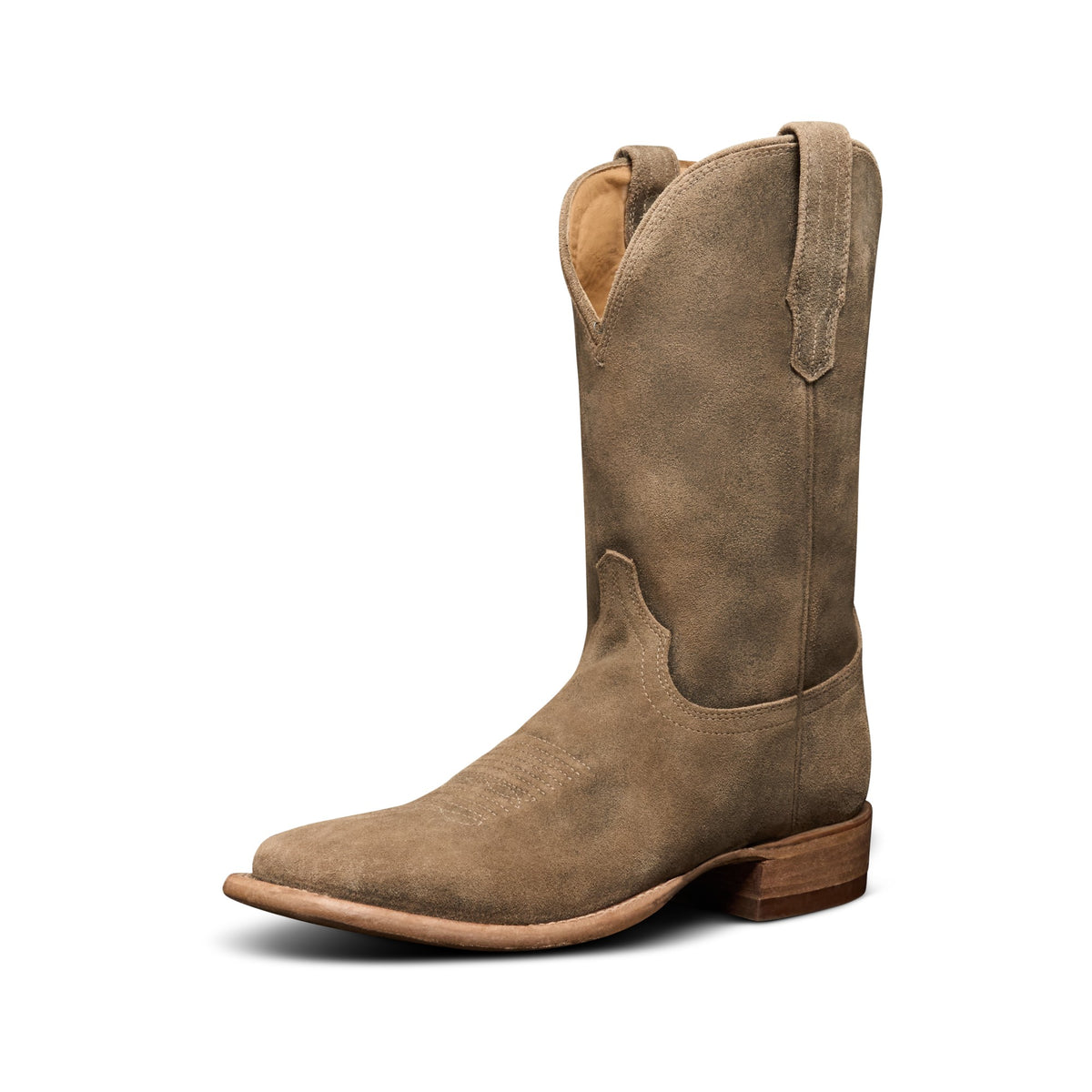 Tecovas Men's The Doc Square Toe Western Boot, Gravel Suede – 3-4 front