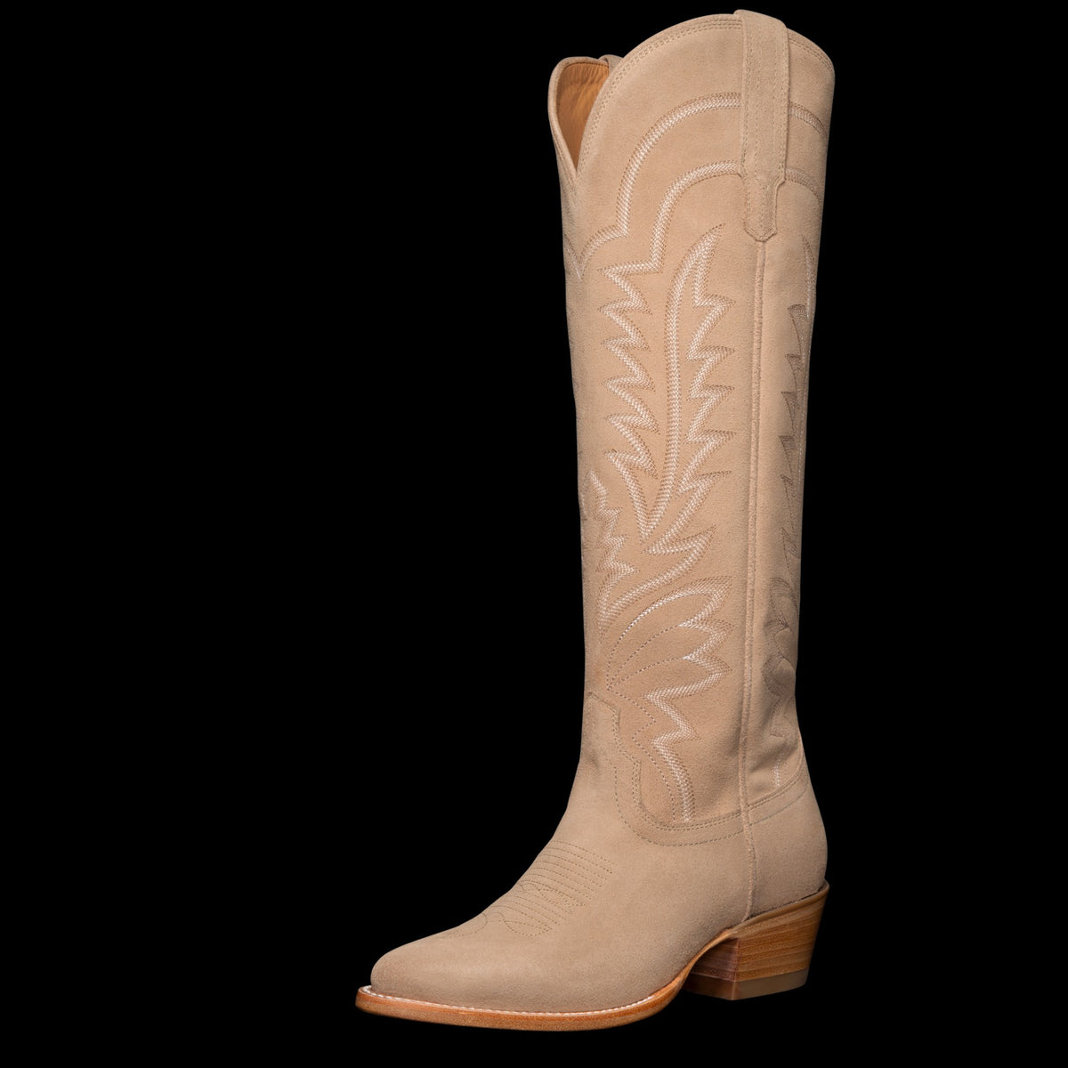 Tecovas Women's The Abby Tall Western Boot, Driftwood Suede – 3-4 front