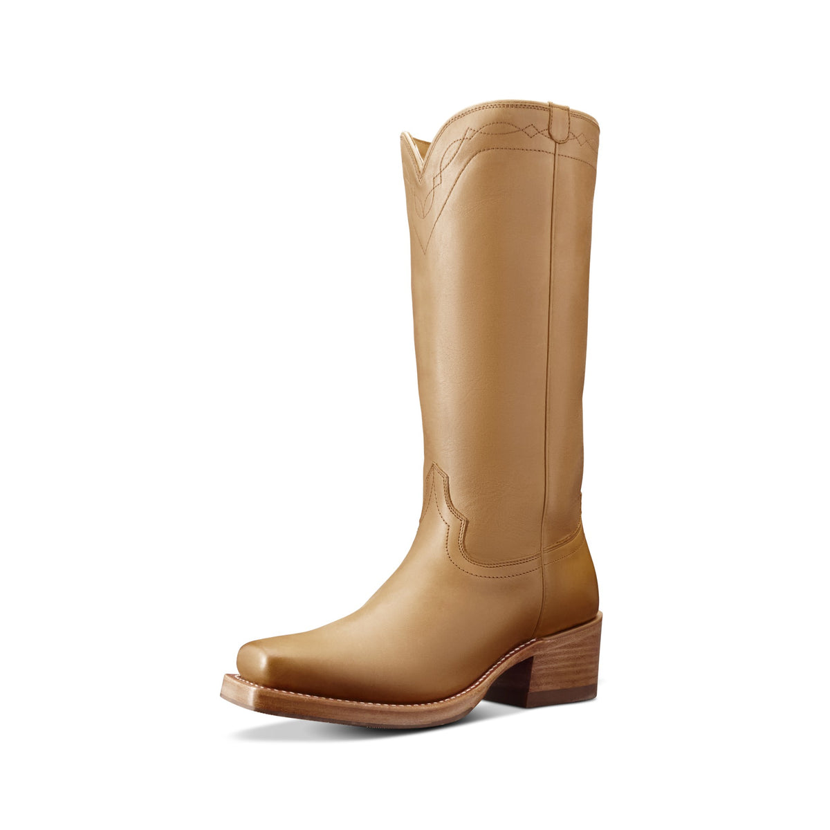 Tecovas Women's The Charlie Square Toe Western Boot, Camel Cowhide – 3-4 front